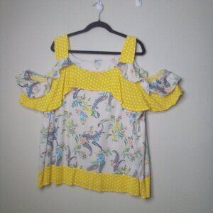 Cato Blouse Shirt 22 24 Women Cold Shoulder Short Sleeve Ruffle Polka Dot Floral